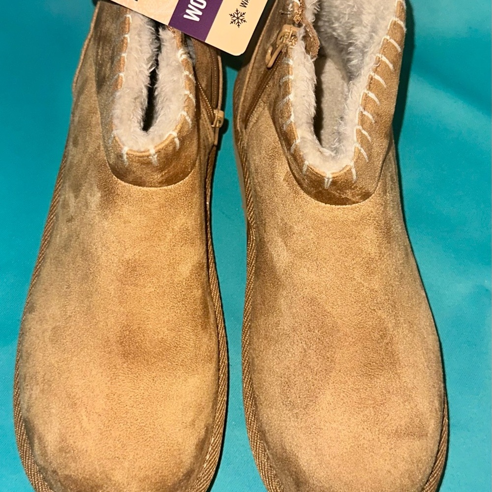 Muk Luks Women's Tan Suede Boots with Cozy Lining